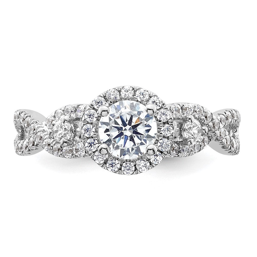 14K White Gold Round Simulated Diamond Halo Engagement Ring