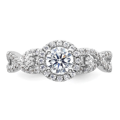 14K White Gold Round Simulated Diamond Halo Engagement Ring
