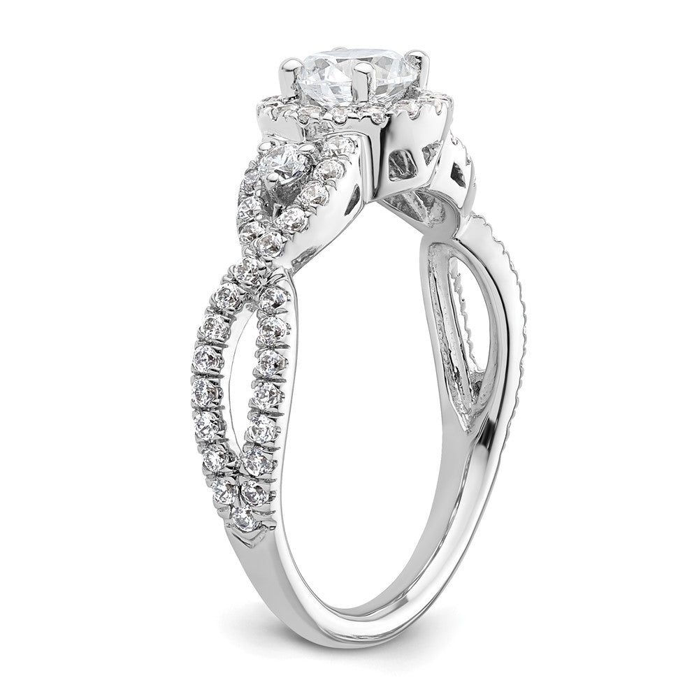 14K White Gold Round Simulated Diamond Halo Engagement Ring