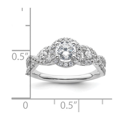 14K White Gold Round Simulated Diamond Halo Engagement Ring