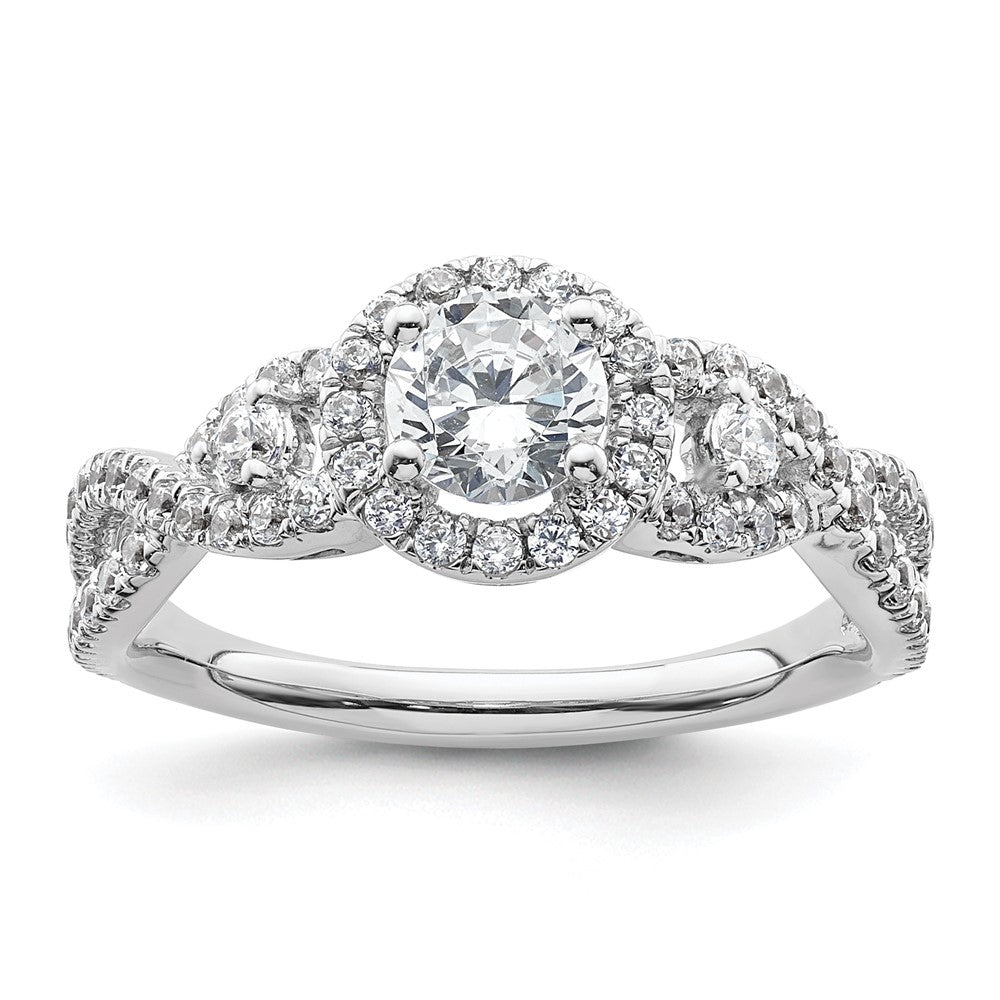 14K White Gold Round Simulated Diamond Halo Engagement Ring