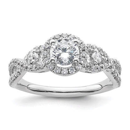 14K White Gold Round Simulated Diamond Halo Engagement Ring