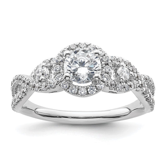 14K White Gold Round Simulated Diamond Halo Engagement Ring
