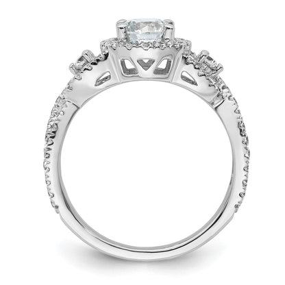 0.75ct. CZ Solid Real 14K White Gold Round Halo Engagement Ring