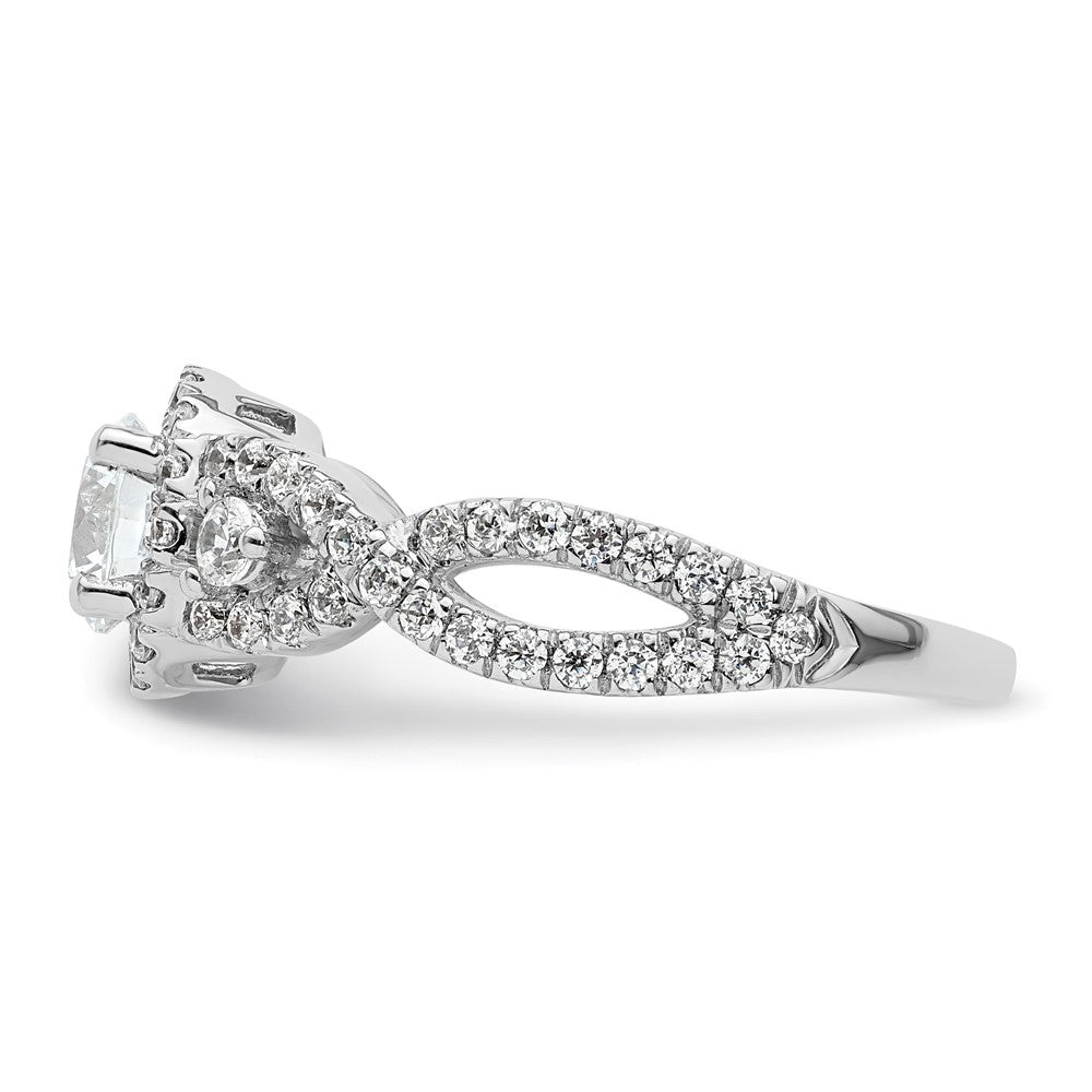 14K White Gold Round Simulated Diamond Halo Engagement Ring