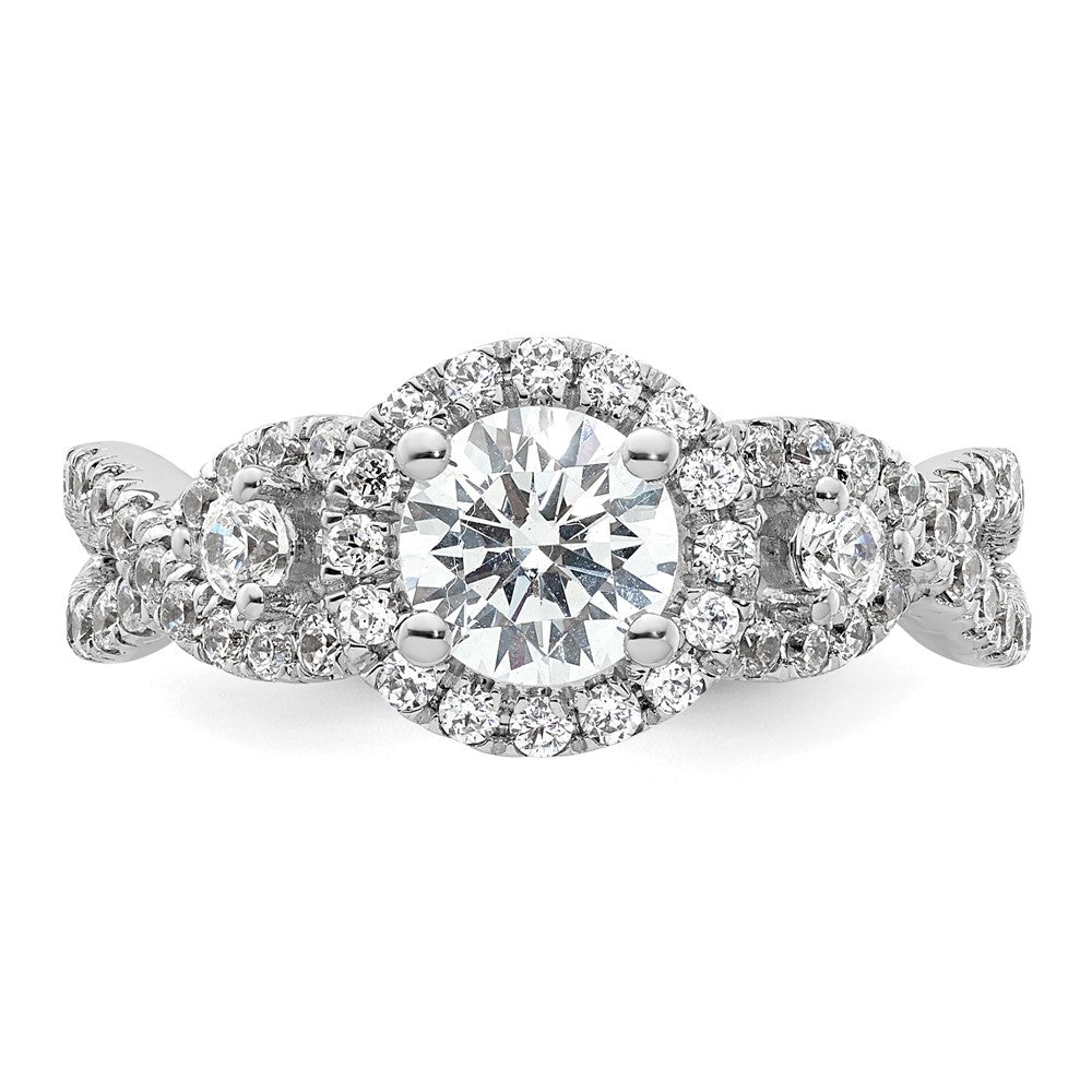14K White Gold Round Simulated Diamond Halo Engagement Ring