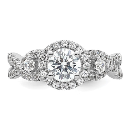 14K White Gold Round Simulated Diamond Halo Engagement Ring