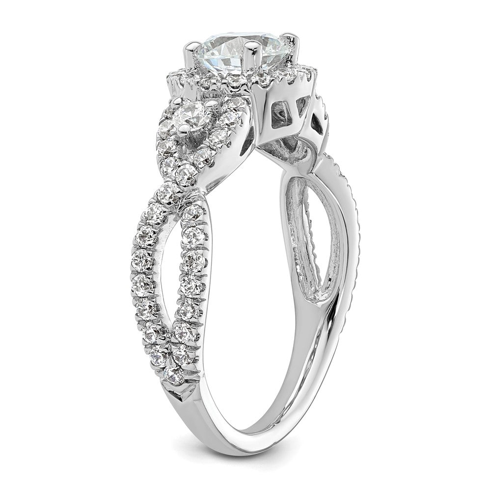 14K White Gold Round Simulated Diamond Halo Engagement Ring