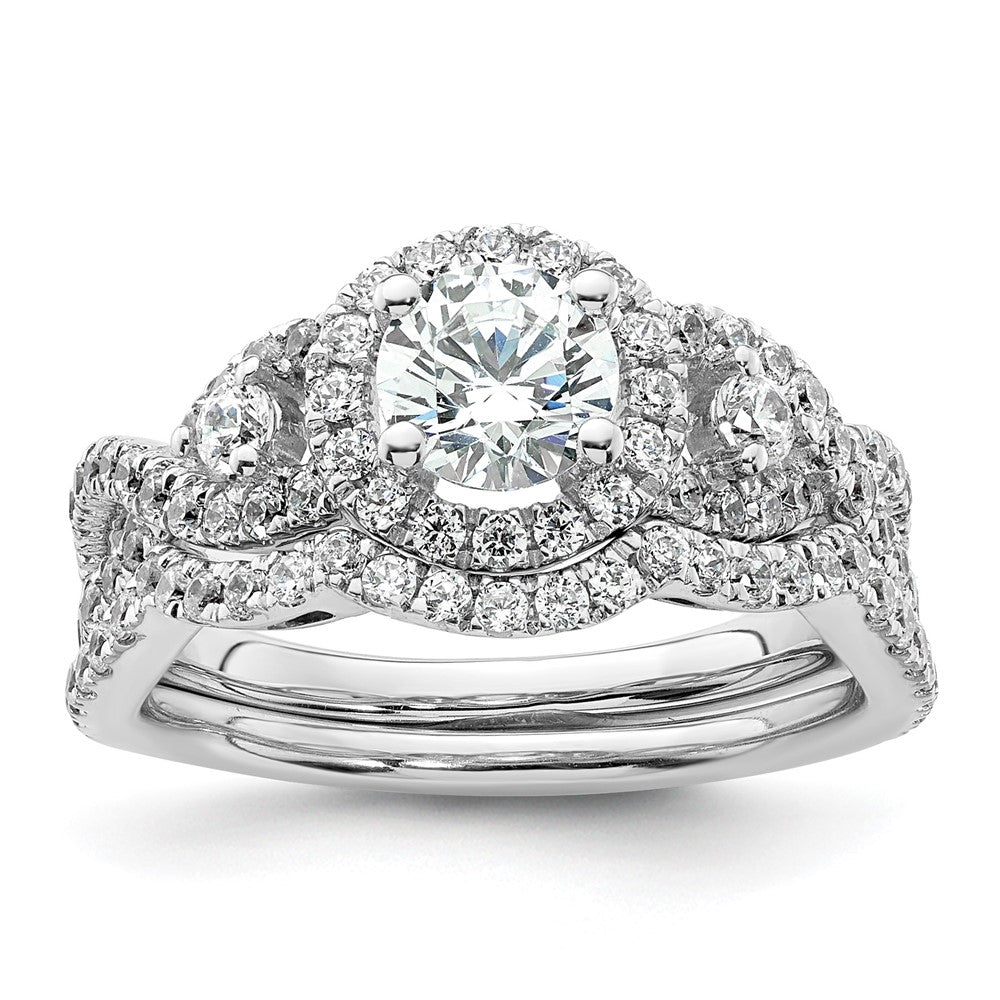 14K White Gold Round Simulated Diamond Halo Engagement Ring