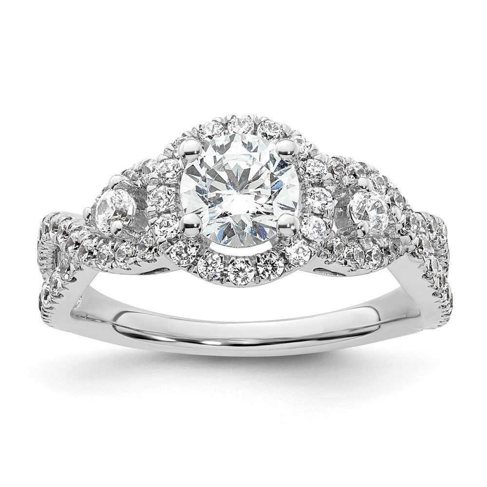 14K White Gold Round Simulated Diamond Halo Engagement Ring