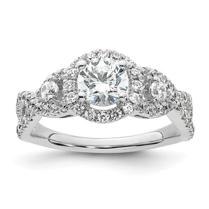 14K White Gold Round Simulated Diamond Halo Engagement Ring