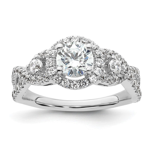 14K White Gold Round Simulated Diamond Halo Engagement Ring