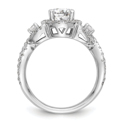 14K White Gold Round Simulated Diamond Halo Engagement Ring