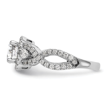 14K White Gold Round Simulated Diamond Halo Engagement Ring