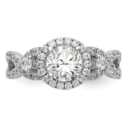 14K White Gold Round Simulated Diamond Halo Engagement Ring