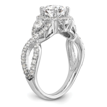 14K White Gold Round Simulated Diamond Halo Engagement Ring