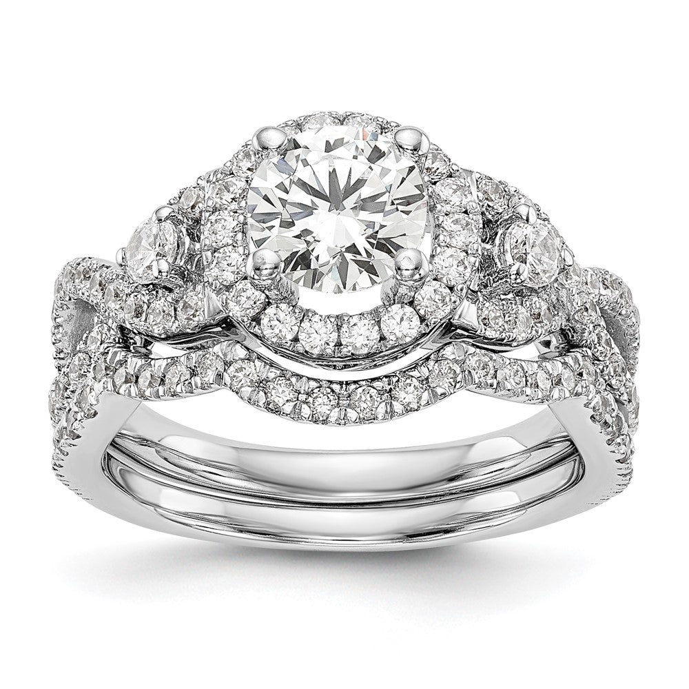 1.00ct. CZ Solid Real 14K White Gold Round Halo Engagement Ring