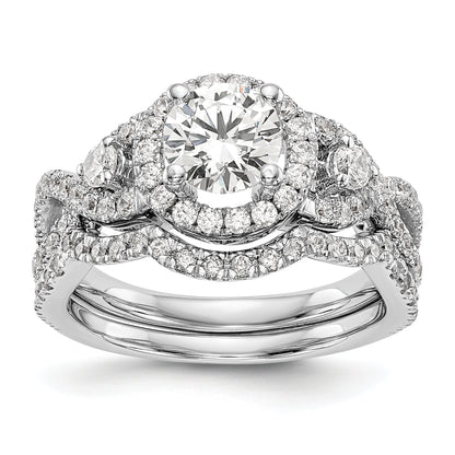 14K White Gold Round Simulated Diamond Halo Engagement Ring