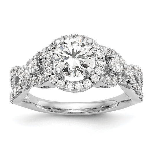 14K White Gold Round Simulated Diamond Halo Engagement Ring