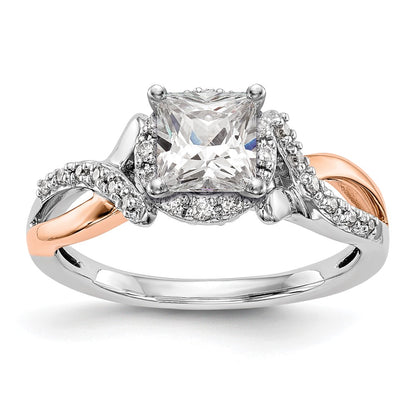 14K White/Rose Gold Two-Tone Rose and White 1/4 Ct. Lab Grown Diamond VS/SI+ G+ Halo Semi Mount Peg Set Engagement Ring