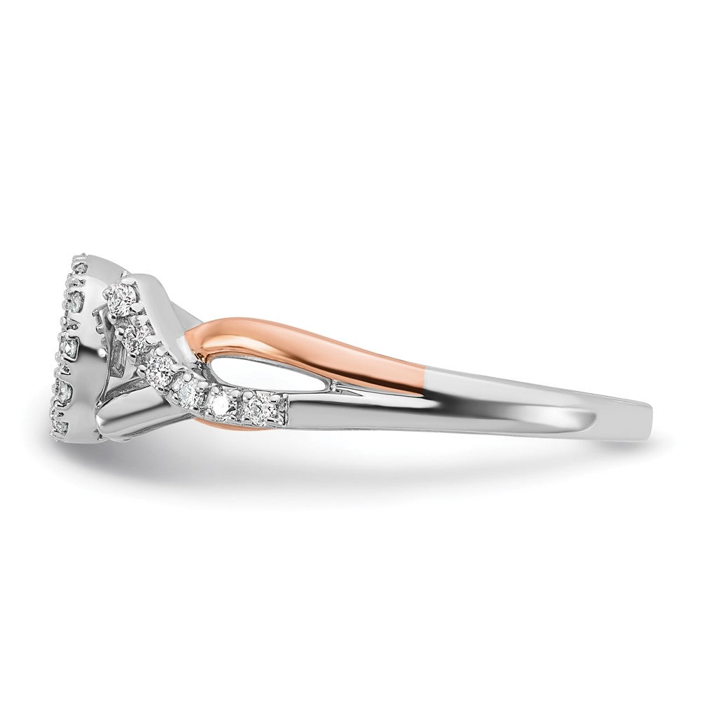 14K White/Rose Gold Two-Tone Rose and White 1/4 Ct. Lab Grown Diamond VS/SI+ G+ Halo Semi Mount Peg Set Engagement Ring