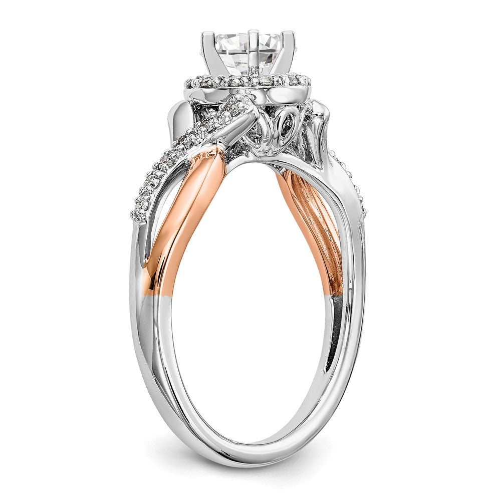 14K White/Rose Gold Two-Tone Rose and White 1/4 Ct. Lab Grown Diamond VS/SI+ G+ Halo Semi Mount Peg Set Engagement Ring