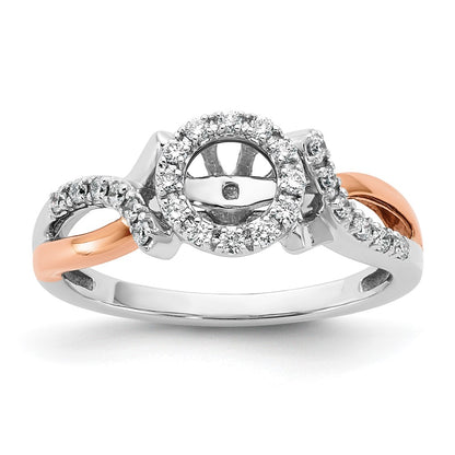 14K White/Rose Gold Two-Tone Rose and White 1/4 Ct. Lab Grown Diamond VS/SI+ G+ Halo Semi Mount Peg Set Engagement Ring