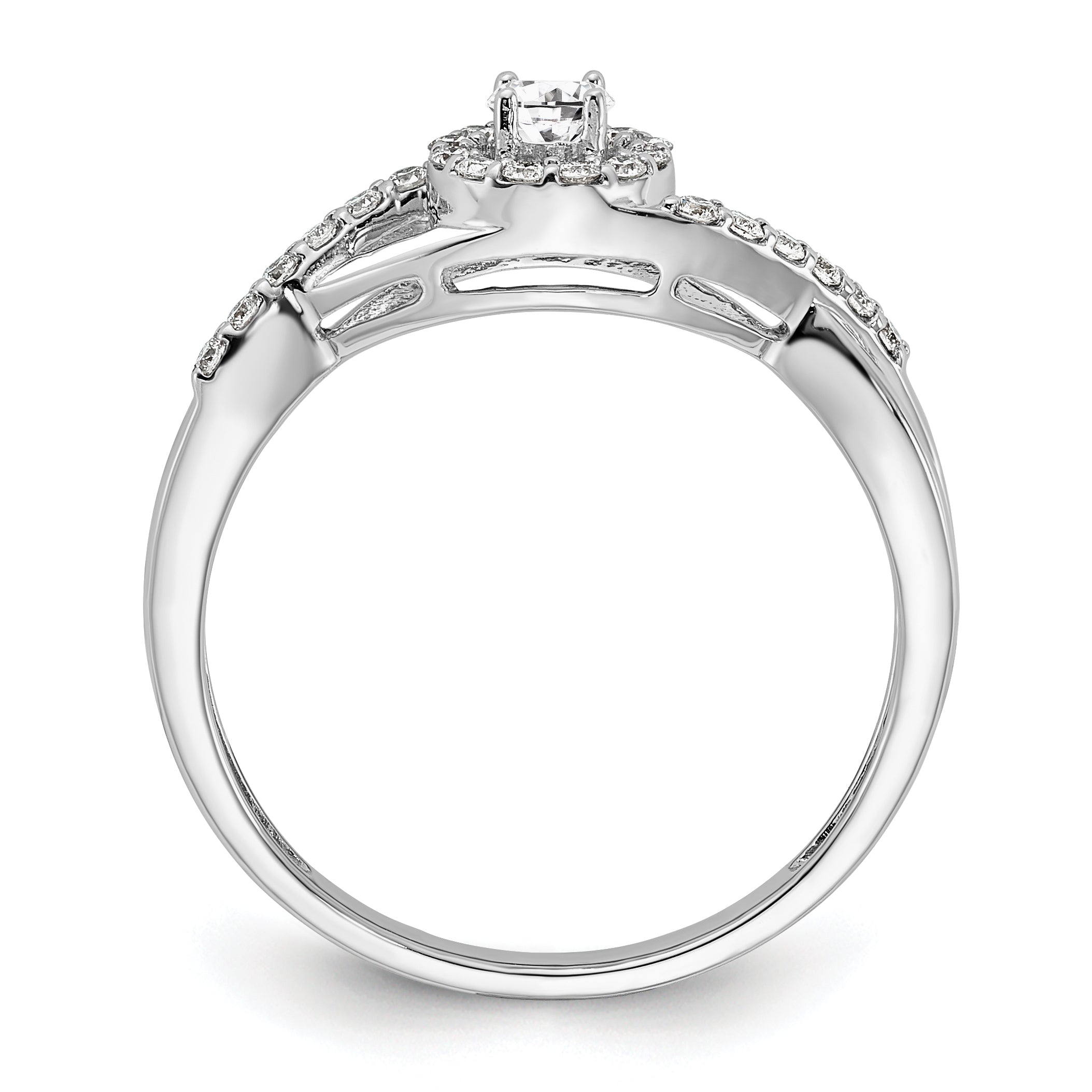 14K White Gold Round Simulated Diamond Halo Engagement Ring