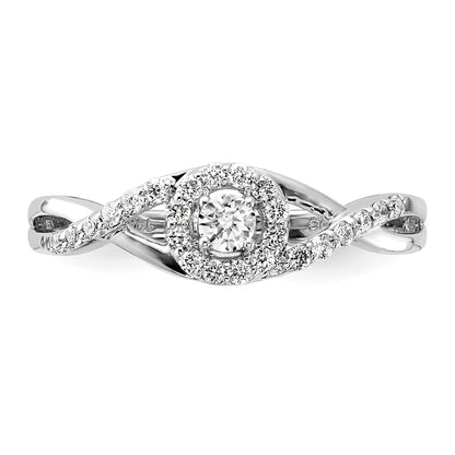 14K White Gold Round Simulated Diamond Halo Engagement Ring