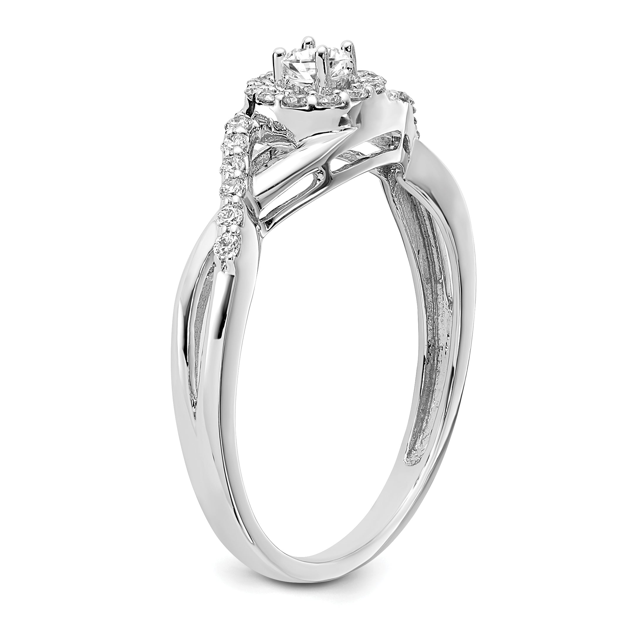 14K White Gold Round Simulated Diamond Halo Engagement Ring