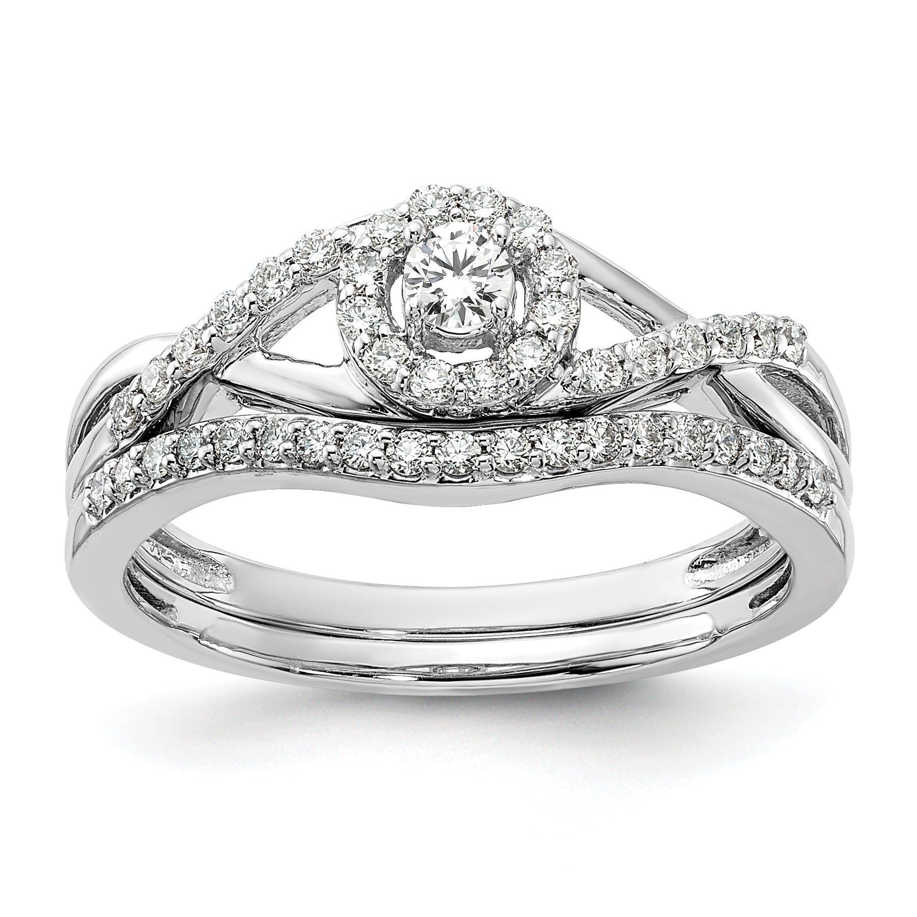 14K White Gold Round Simulated Diamond Halo Engagement Ring