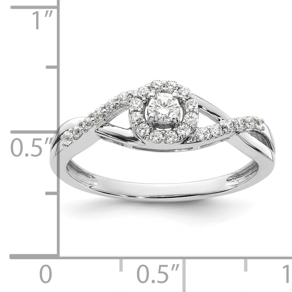 14K White Gold Round Simulated Diamond Halo Engagement Ring