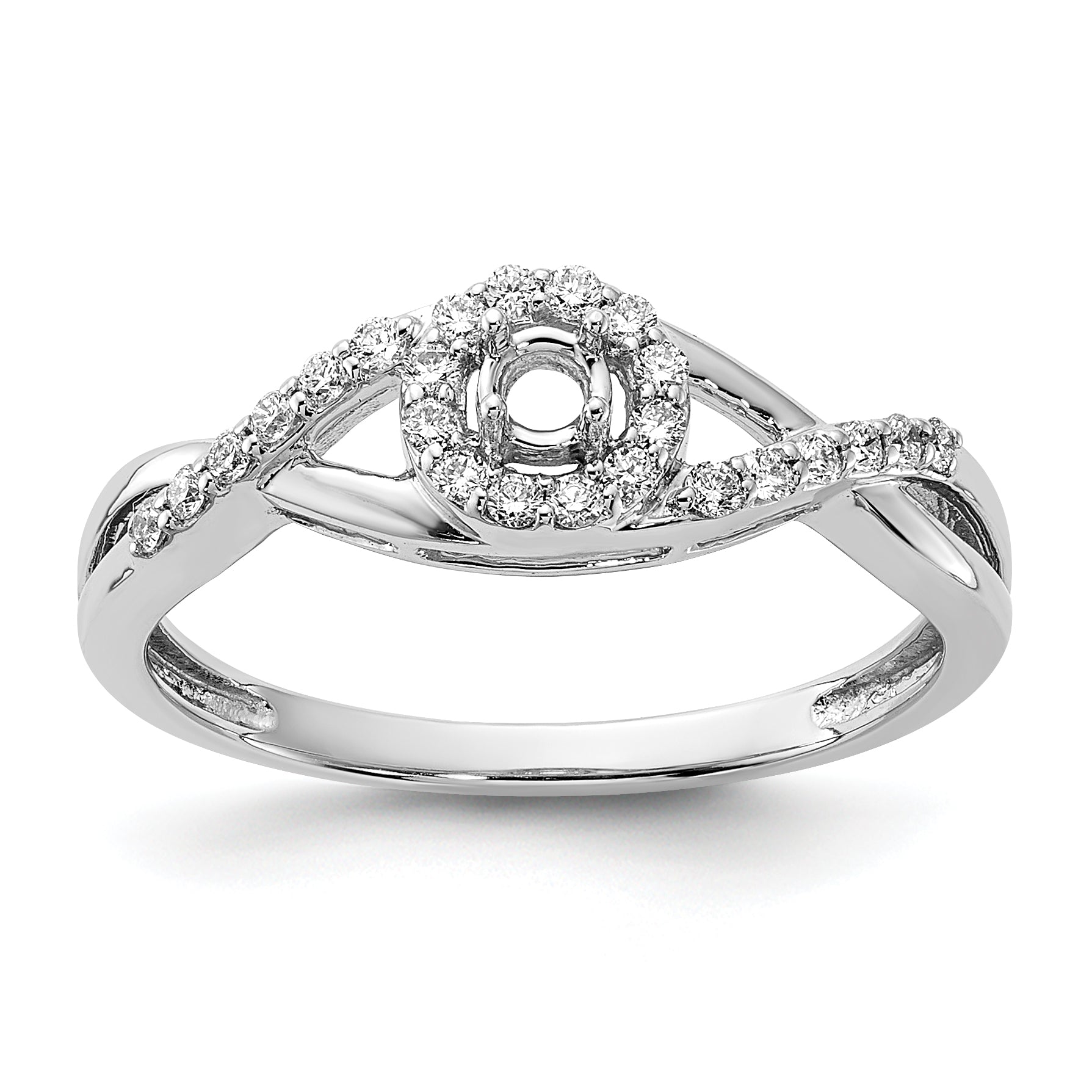 14K White Gold Round Simulated Diamond Halo Engagement Ring