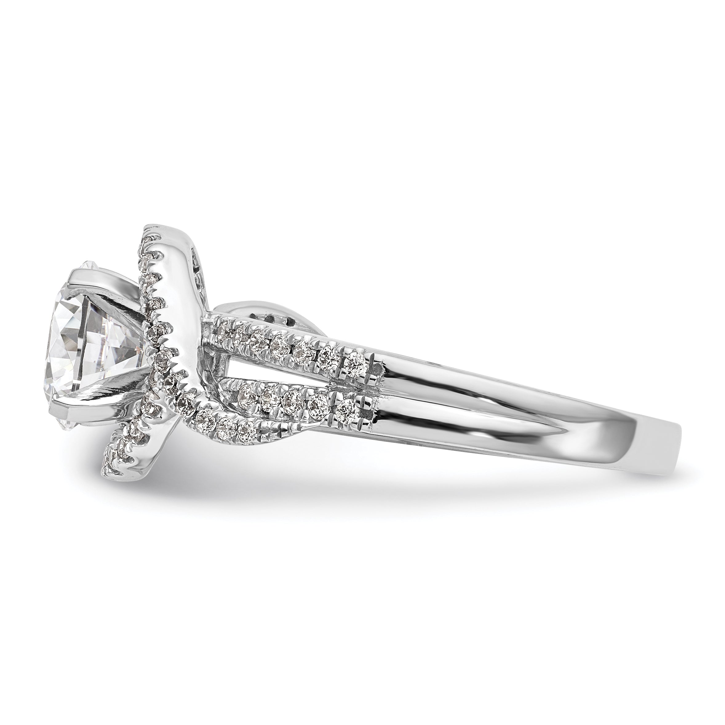 14K White Gold Peg Set Simulated Diamond Halo Engagement Ring