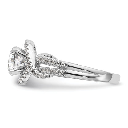 14K White Gold Peg Set Simulated Diamond Halo Engagement Ring
