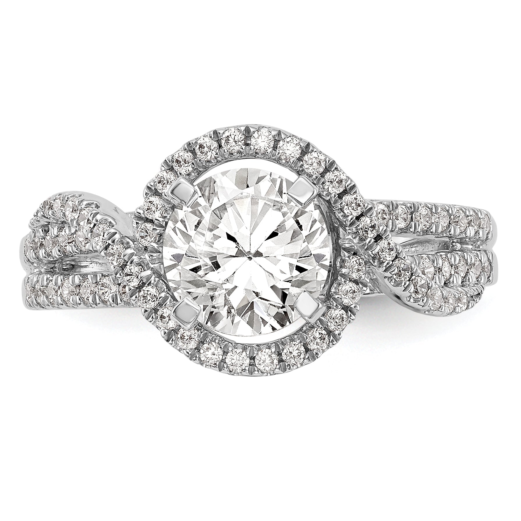 14K White Gold Peg Set Simulated Diamond Halo Engagement Ring