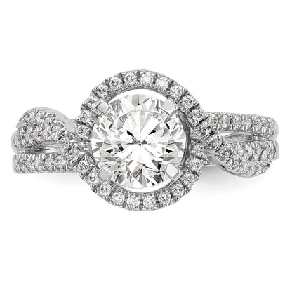 14K White Gold Peg Set Simulated Diamond Halo Engagement Ring