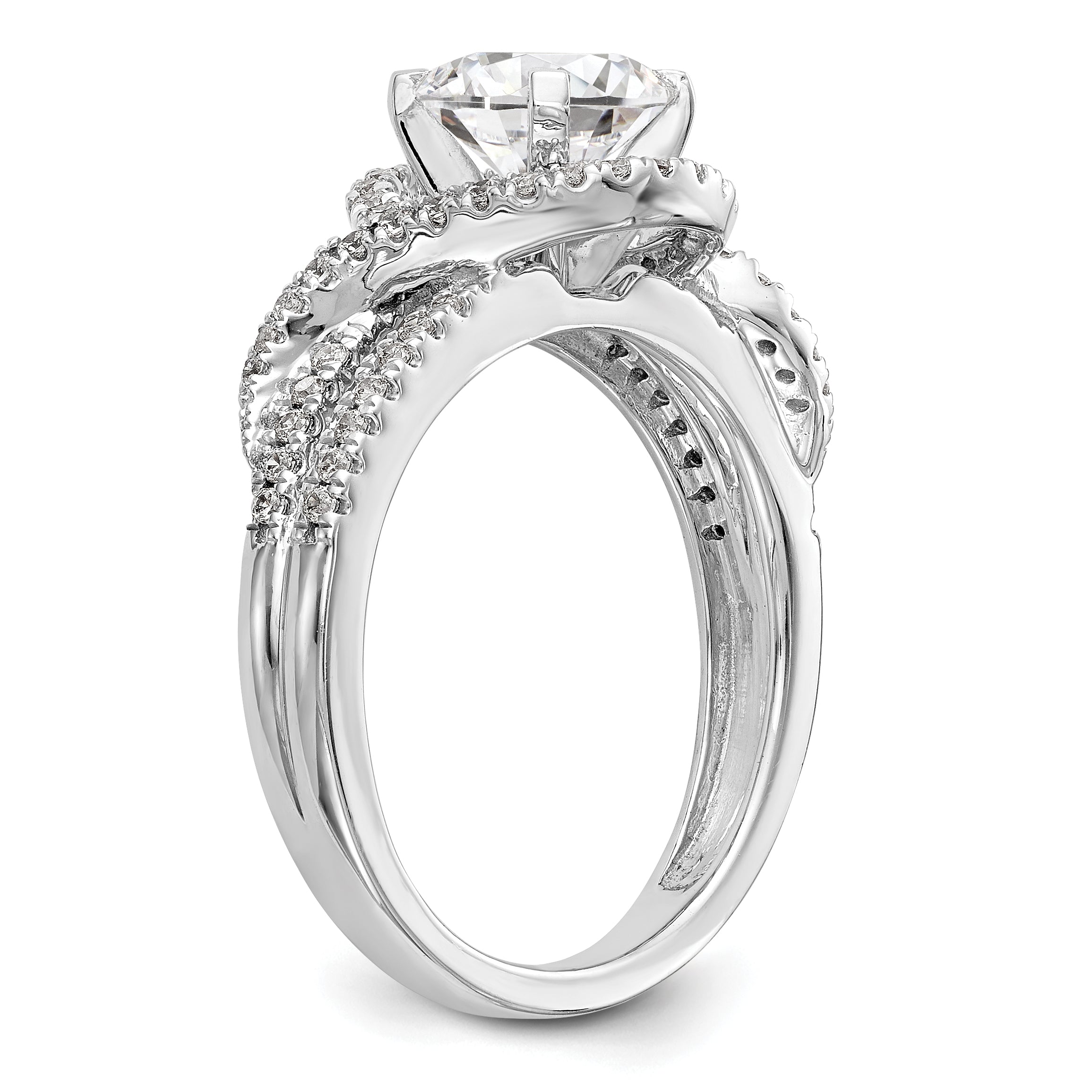 14K White Gold Peg Set Simulated Diamond Halo Engagement Ring