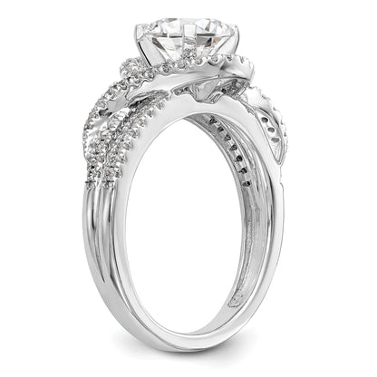 14K White Gold Peg Set Simulated Diamond Halo Engagement Ring