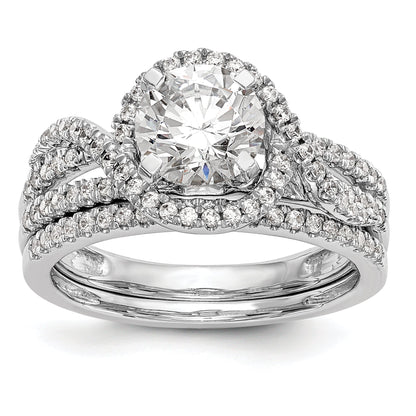 14K White Gold Peg Set Simulated Diamond Halo Engagement Ring