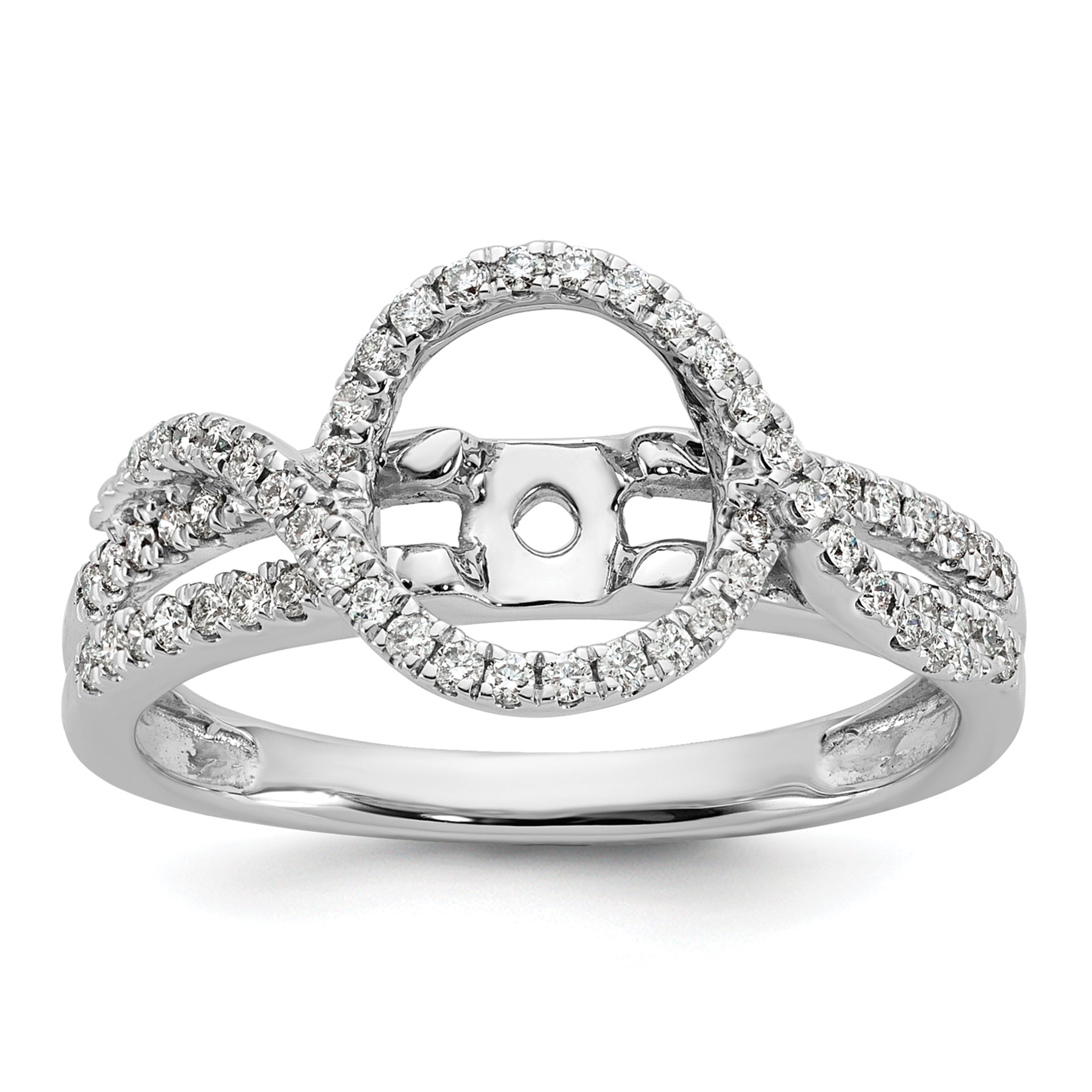 14K White Gold Peg Set Simulated Diamond Halo Engagement Ring