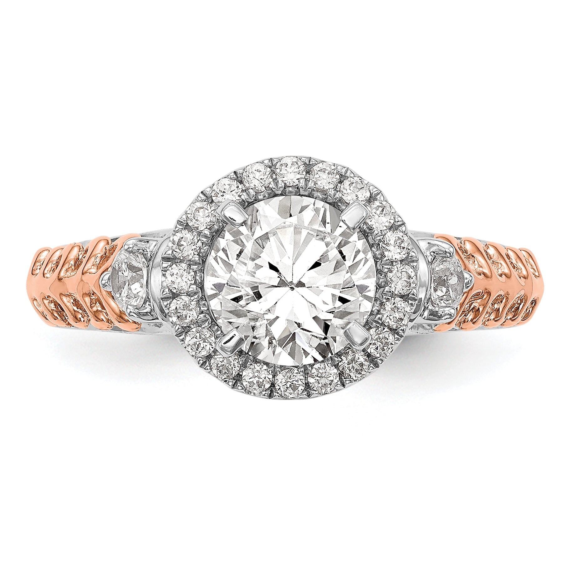 14K Two tone Peg Set Simulated Diamond Halo Engagement Ring