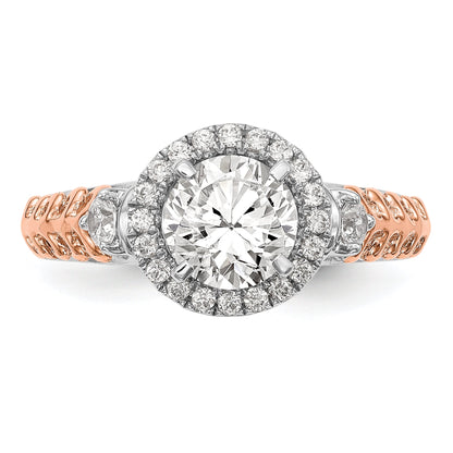 14K Two tone Peg Set Simulated Diamond Halo Engagement Ring