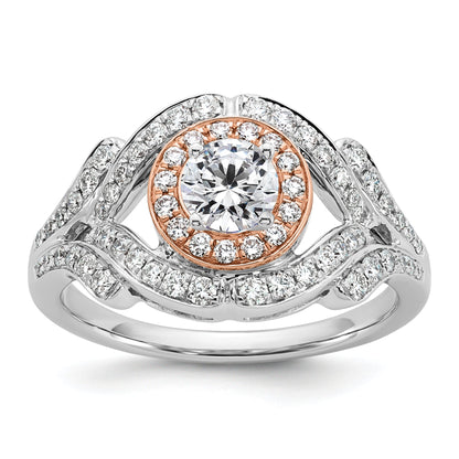 14K Two tone Peg Set Simulated Diamond Halo Engagement Ring