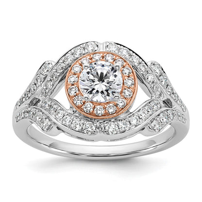 14K Two tone Peg Set Simulated Diamond Halo Engagement Ring