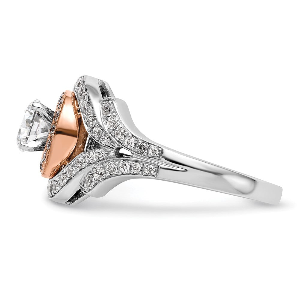 14K Two tone Peg Set Simulated Diamond Halo Engagement Ring