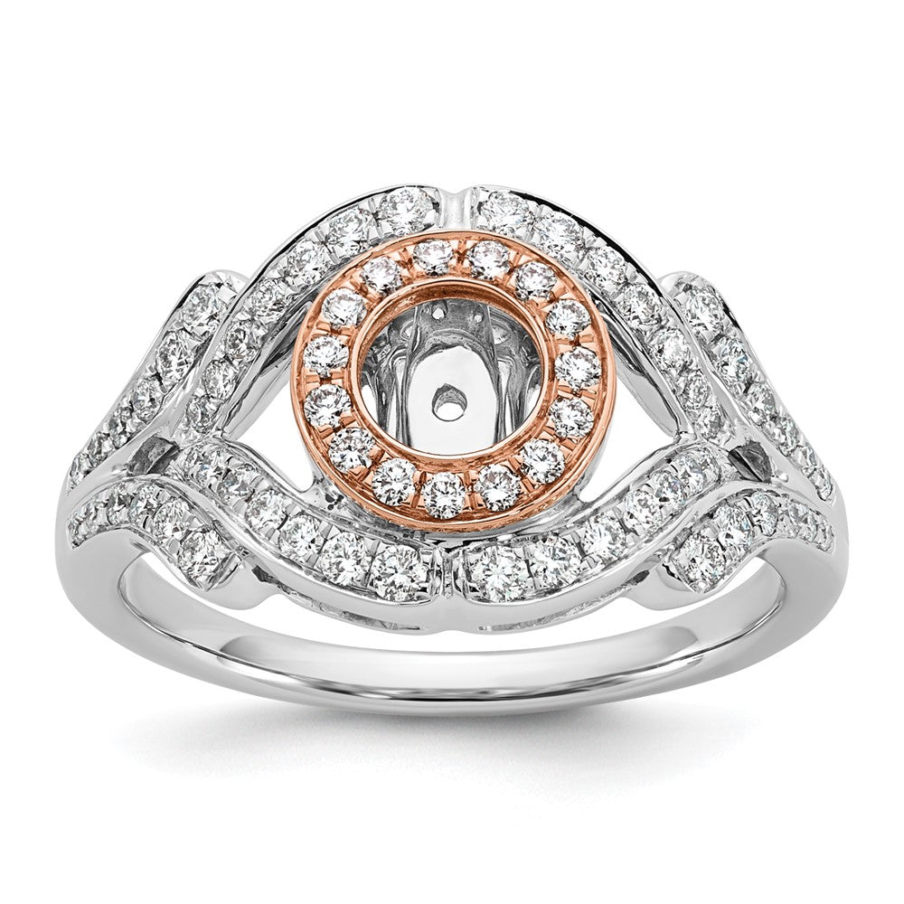 14K Two tone Peg Set Simulated Diamond Halo Engagement Ring