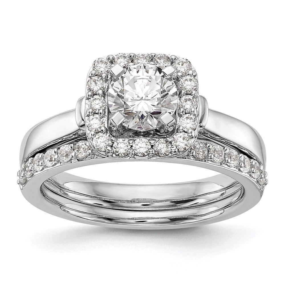 14kw Peg Set Simulated Diamond Cushion Halo Engagement Ring