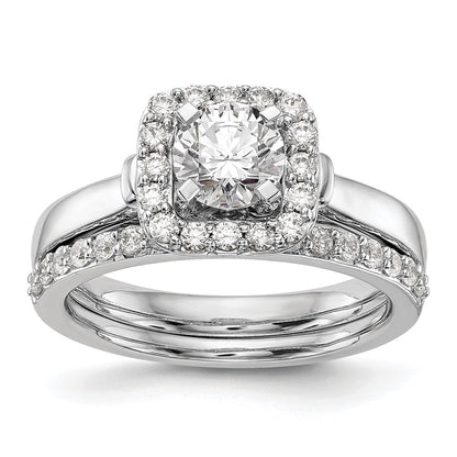 14kw Peg Set Simulated Diamond Cushion Halo Engagement Ring
