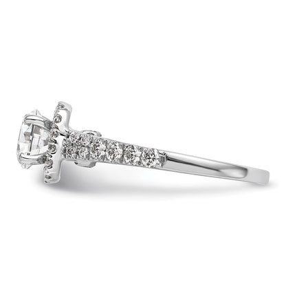 14kw Peg Set Simulated Diamond Cushion Halo Engagement Ring